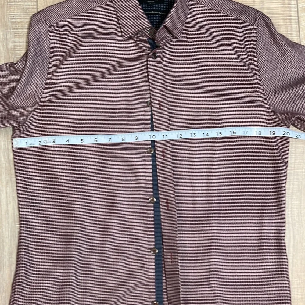 Mens Ted Baker London Long Sleeve Button Up Maroon and White Contrast Trim SZ 3 - Picture 6 of 11